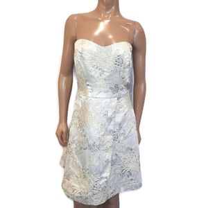 RW&Co Strapless Floral Embroidered Fit Flare Formal Dress Metallic Bridal Prom